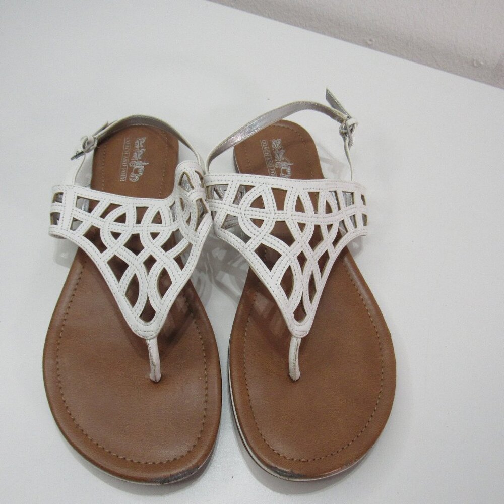 Coach And Four White Leather Sling back Buckled Thong Sandals 8 Dressy Boho